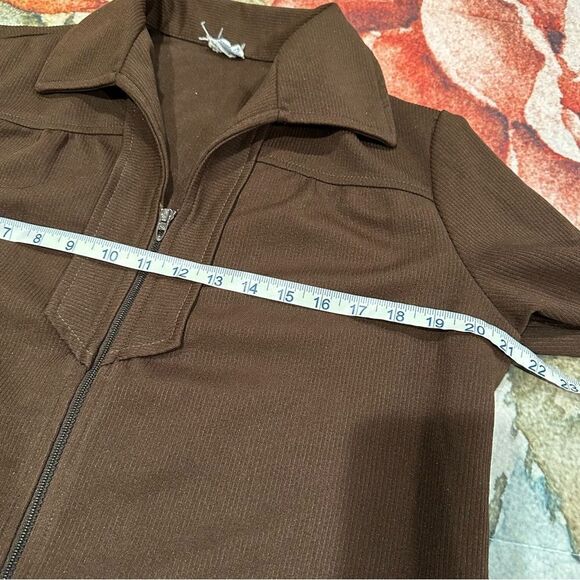 Vintage unisex 70s Pykettes shirt jacket / cardigan style top w/collar & zipper - Picture 10 of 14